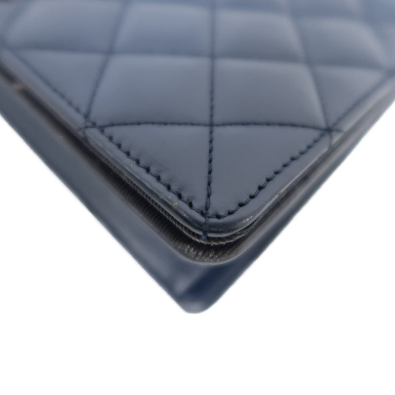 CHANEL Matelasse Lambskin Shoulder Bag Blue Silver Hardware
