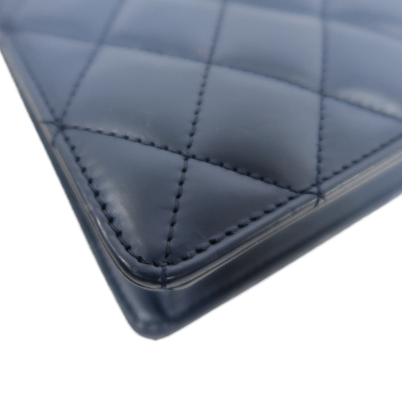 CHANEL Matelasse Lambskin Shoulder Bag Blue Silver Hardware