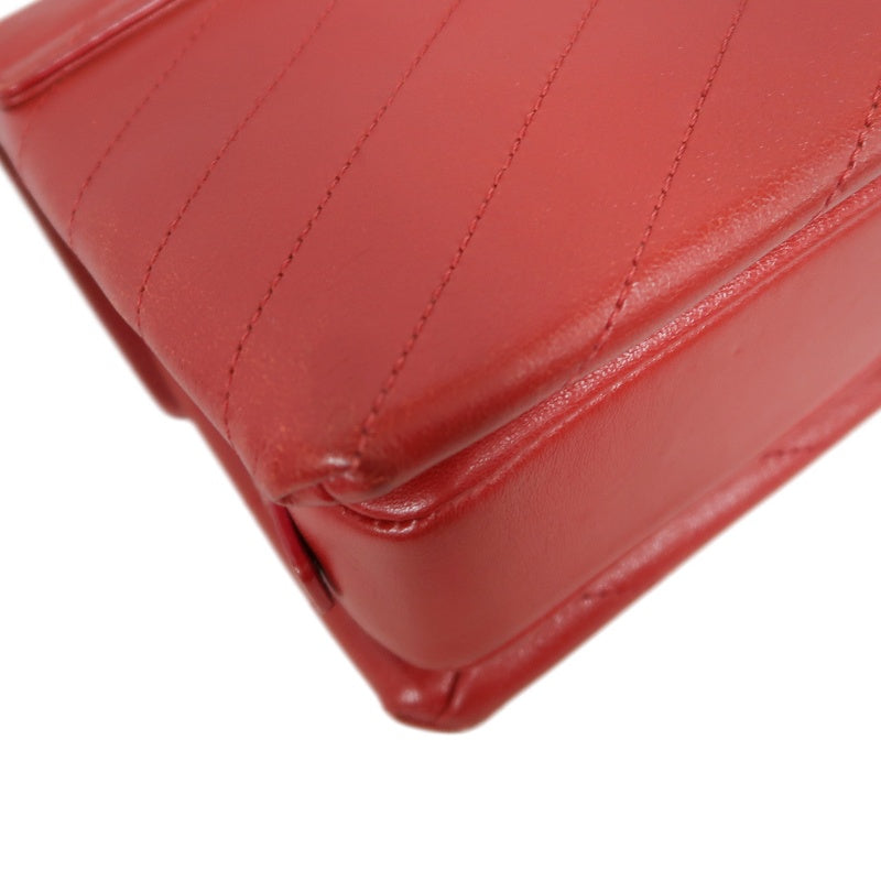 CHANEL Chevron Calfskin Envelope Shoulder Bag Red Gold Hardware