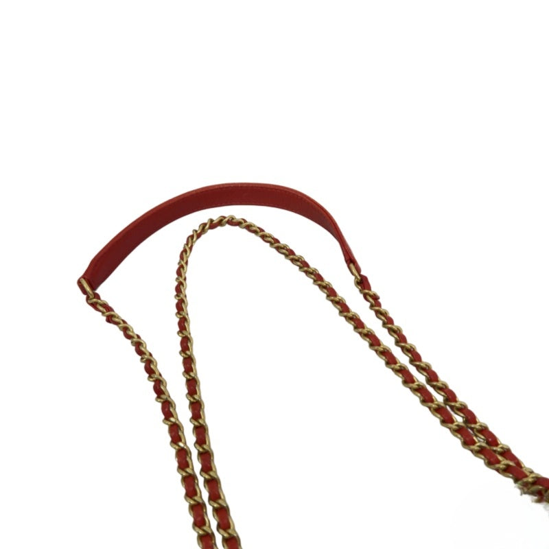 CHANEL Chevron Calfskin Envelope Shoulder Bag Red Gold Hardware