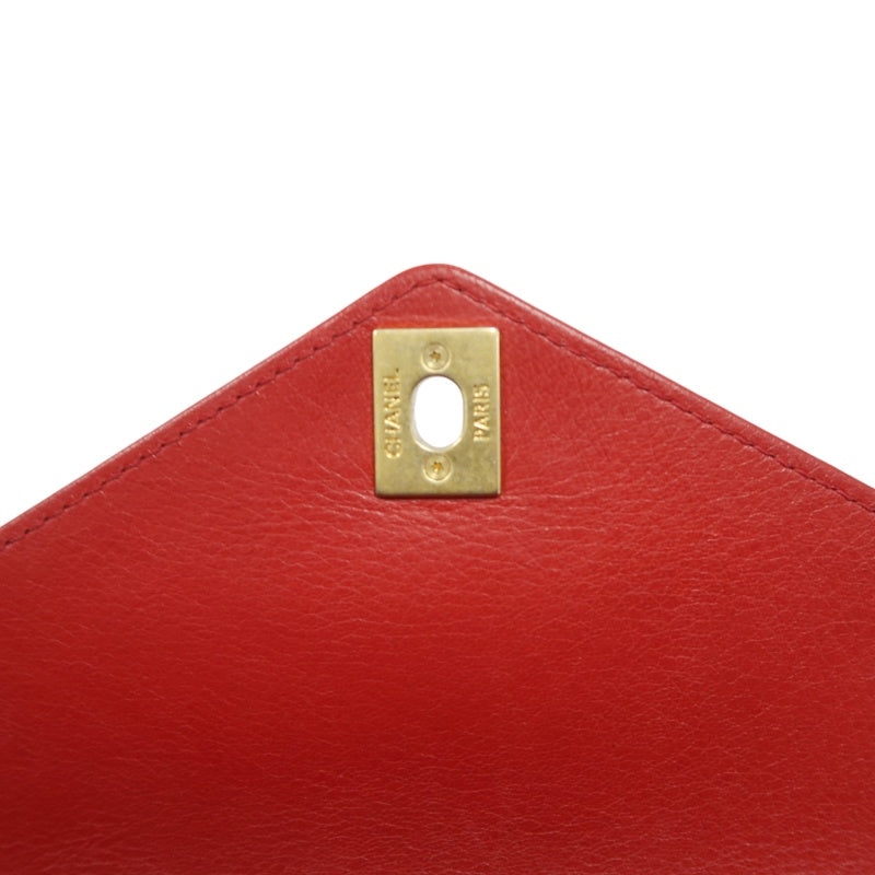 CHANEL Chevron Calfskin Envelope Shoulder Bag Red Gold Hardware