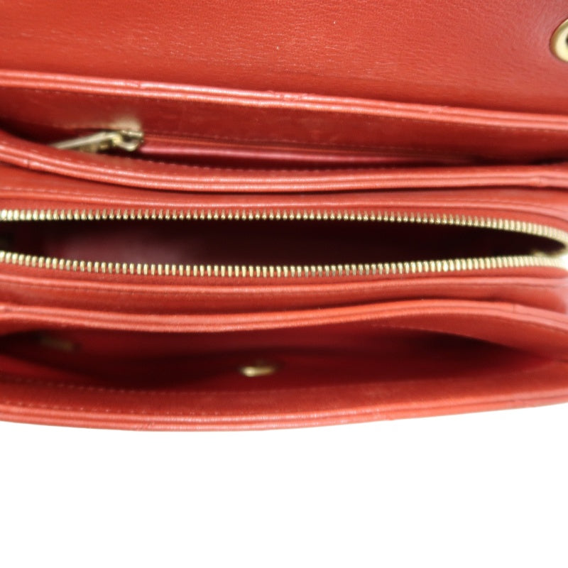 CHANEL Chevron Calfskin Envelope Shoulder Bag Red Gold Hardware