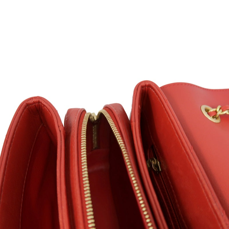 CHANEL Chevron Calfskin Envelope Shoulder Bag Red Gold Hardware