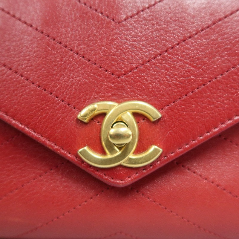 CHANEL Chevron Calfskin Envelope Shoulder Bag Red Gold Hardware