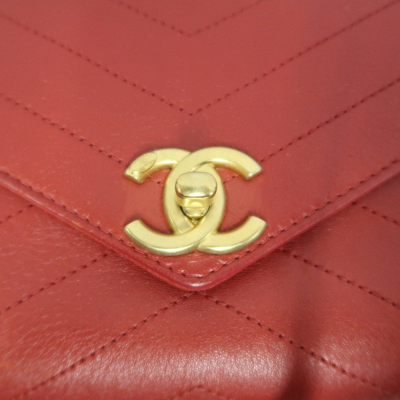 CHANEL Chevron Calfskin Envelope Shoulder Bag Red Gold Hardware