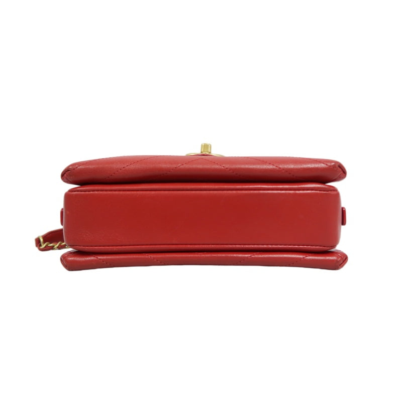 CHANEL Chevron Calfskin Envelope Shoulder Bag Red Gold Hardware