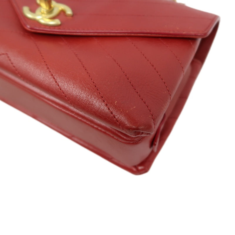 CHANEL Chevron Calfskin Envelope Shoulder Bag Red Gold Hardware