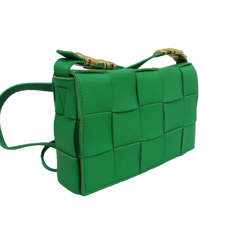 BOTTEGA VENETA Intreccio Cassette Calfskin Shoulder Bag Green