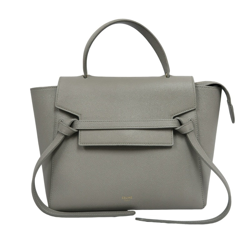 CELINE Calfskin Handbag, Grey, Gold Hardware, Includes Shoulder Strap