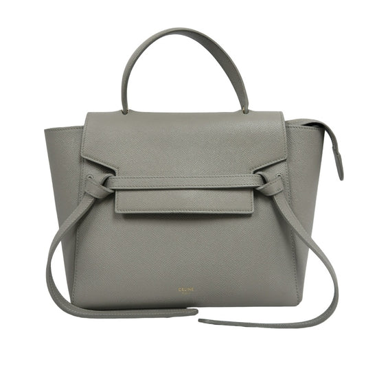 CELINE Calfskin Handbag, Grey, Gold Hardware, Includes Shoulder Strap