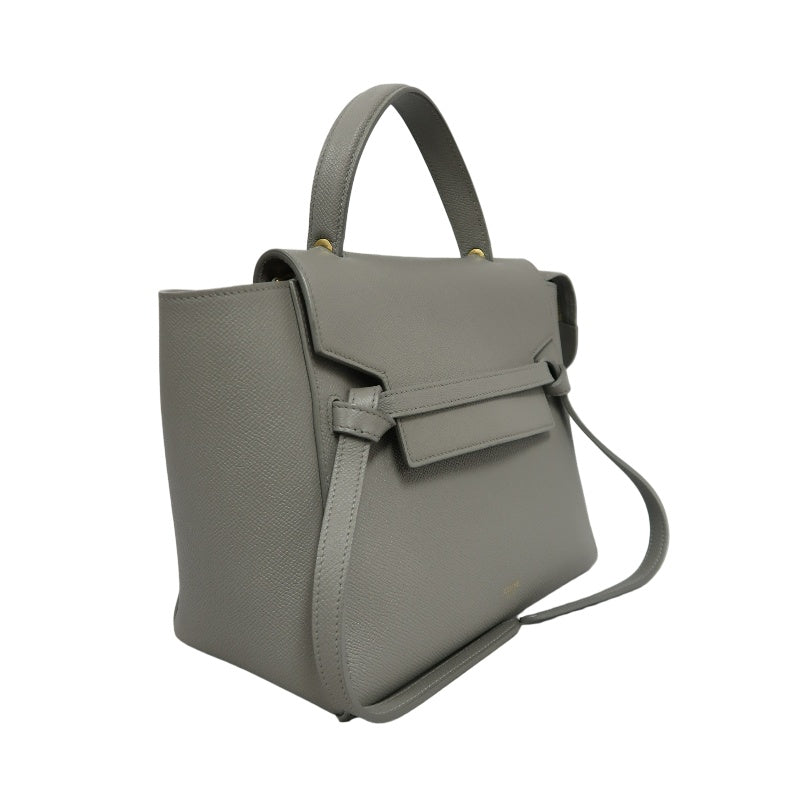 CELINE Calfskin Handbag, Grey, Gold Hardware, Includes Shoulder Strap