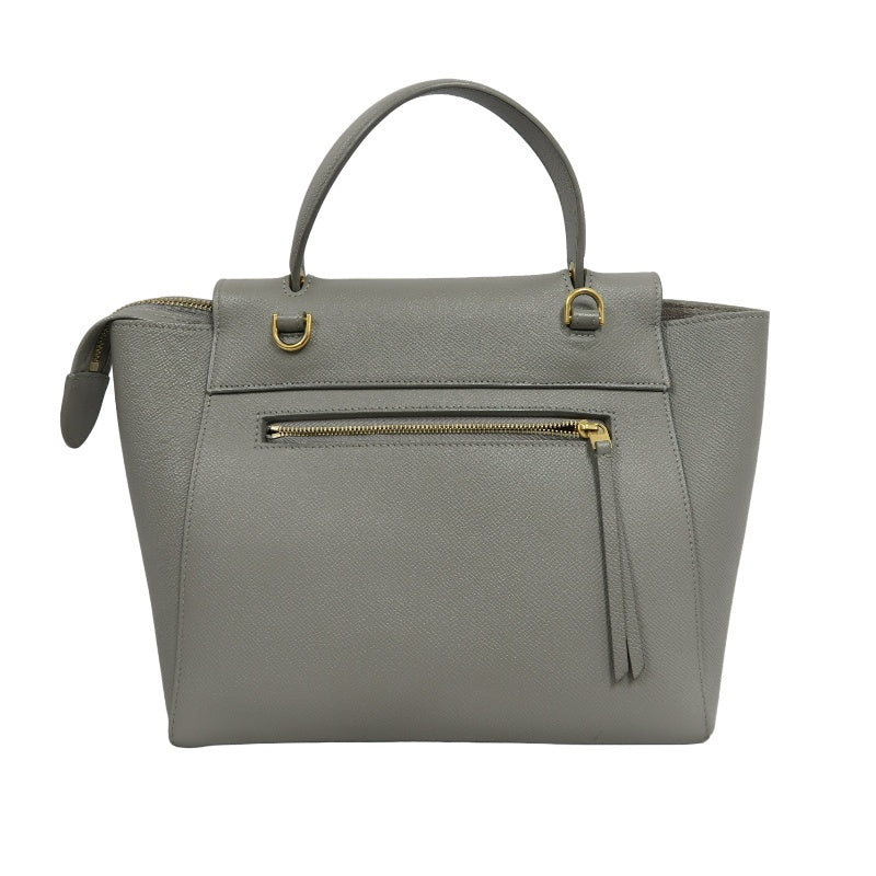 CELINE Calfskin Handbag, Grey, Gold Hardware, Includes Shoulder Strap