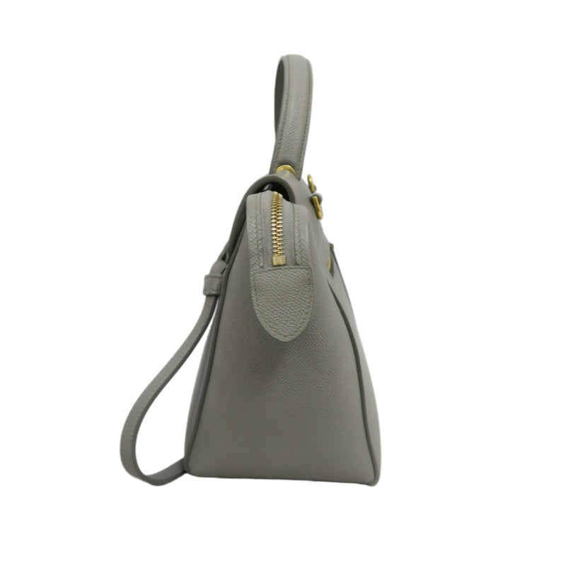 CELINE Calfskin Handbag, Grey, Gold Hardware, Includes Shoulder Strap