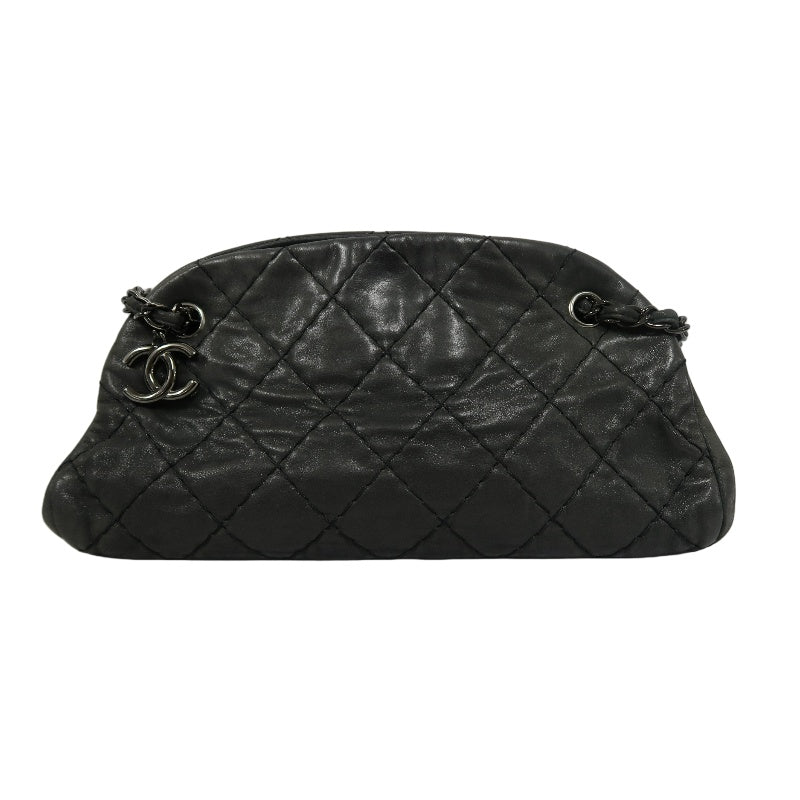 CHANEL Matelasse Wild Stitch Calfskin Bowling Tote Shoulder Bag Grey Silver Hardware