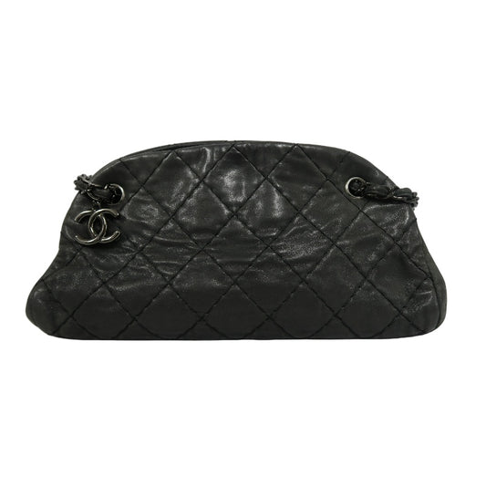 CHANEL Matelasse Wild Stitch Calfskin Bowling Tote Shoulder Bag Grey Silver Hardware