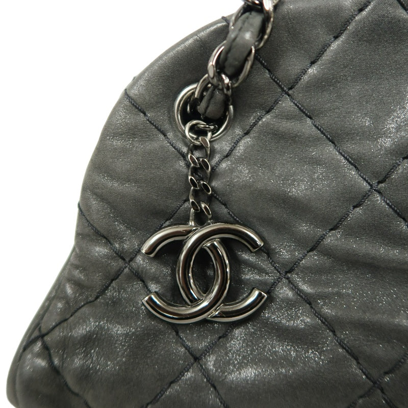 CHANEL Matelasse Wild Stitch Calfskin Bowling Tote Shoulder Bag Grey Silver Hardware