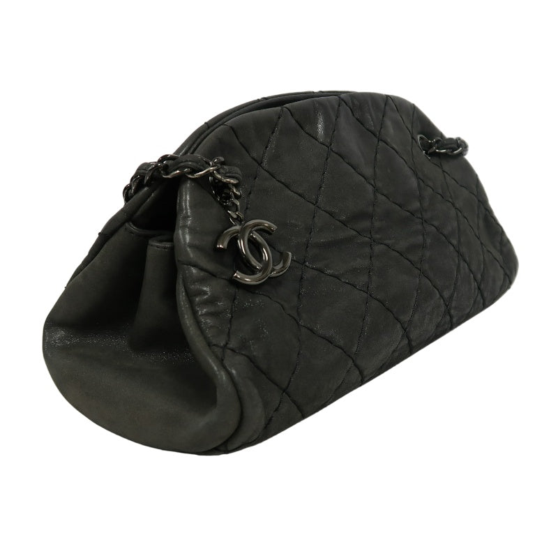 CHANEL Matelasse Wild Stitch Calfskin Bowling Tote Shoulder Bag Grey Silver Hardware