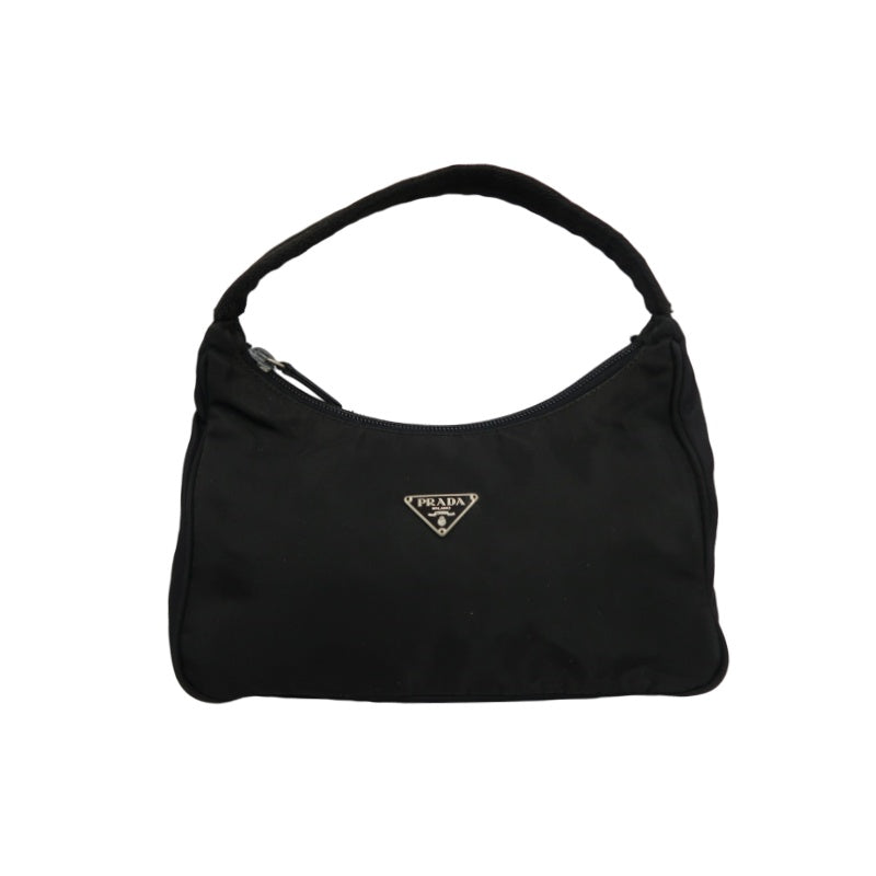 PRADA Underarm Handbag Nylon Black Silver Hardware
