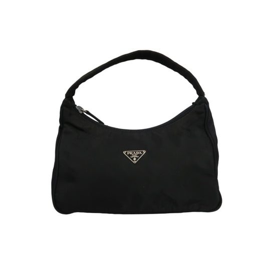 PRADA Underarm Handbag Nylon Black Silver Hardware