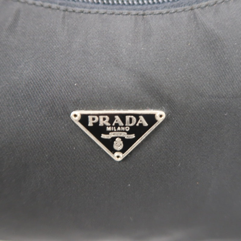 PRADA Underarm Handbag Nylon Black Silver Hardware
