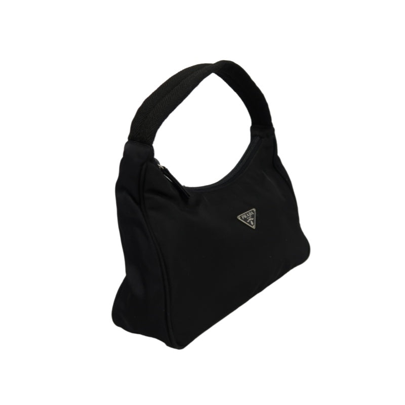 PRADA Underarm Handbag Nylon Black Silver Hardware