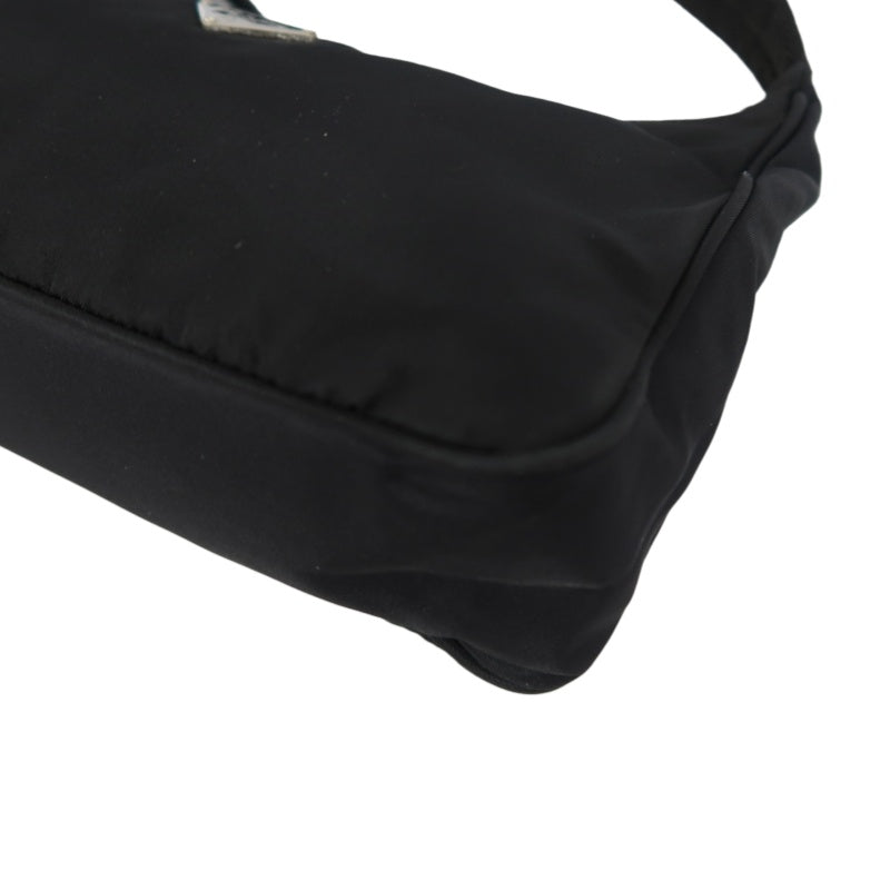 PRADA Underarm Handbag Nylon Black Silver Hardware