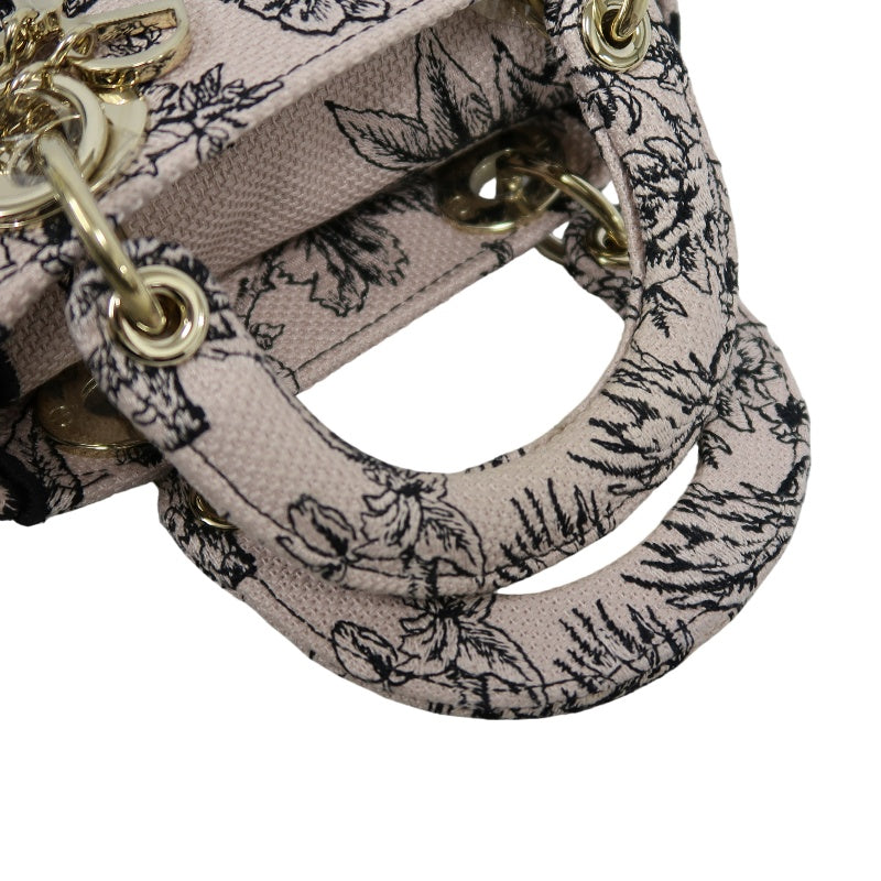 DIOR Monogram Lady Dior Canvas Handbag Off-white With Shoulder Strap