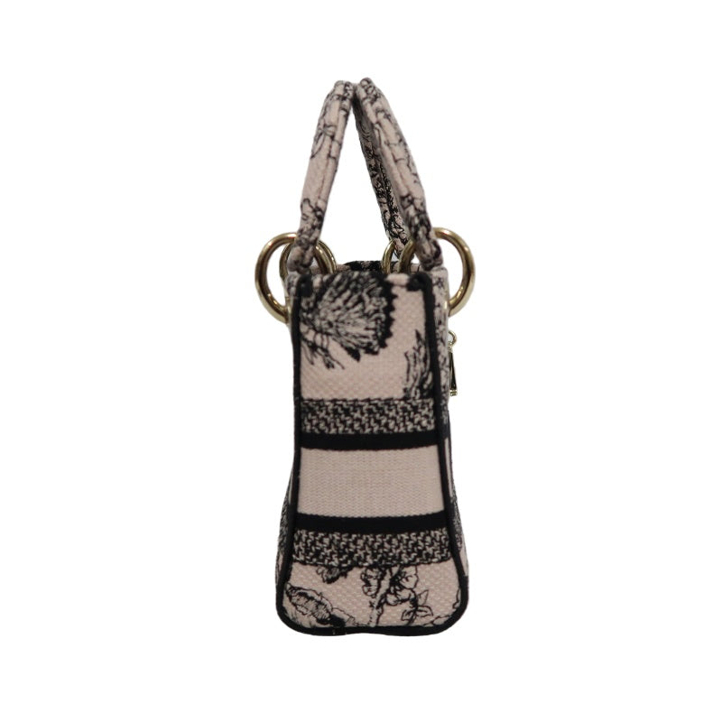 DIOR Monogram Lady Dior Canvas Handbag Off-white With Shoulder Strap