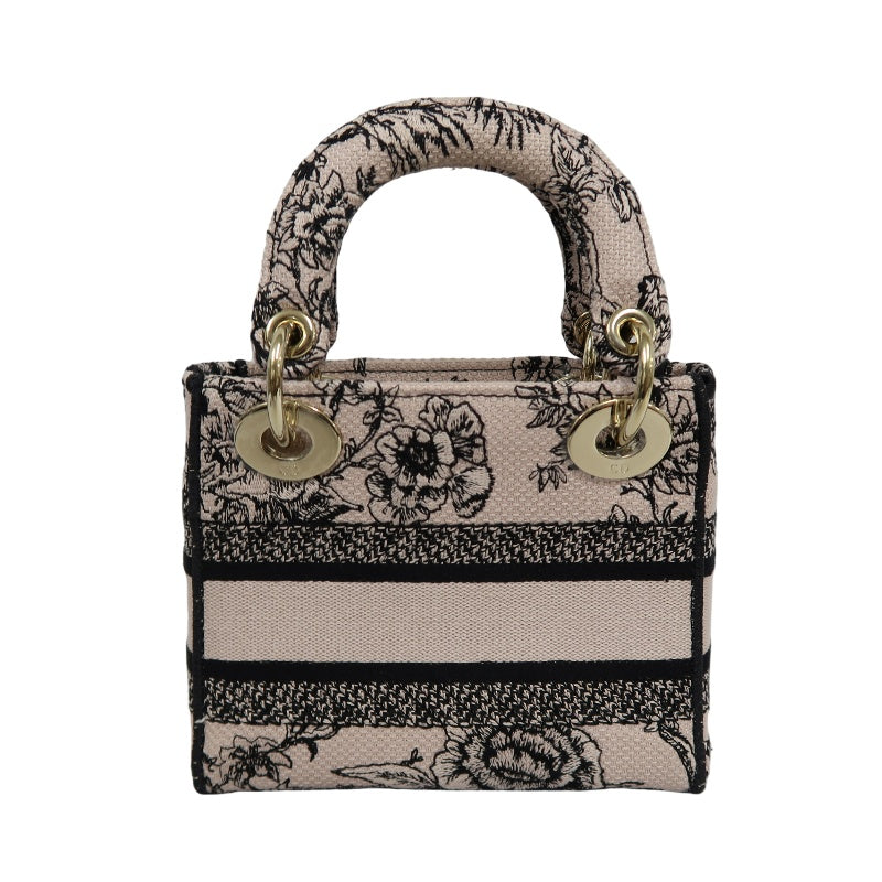 DIOR Monogram Lady Dior Canvas Handbag Off-white With Shoulder Strap
