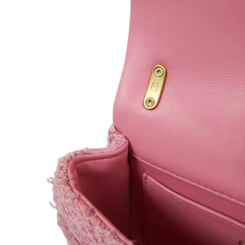 CHANEL Tweed Quilted Shoulder Bag, Pearl Twist, Pink, Gold-tone Hardware, Pink Canvas CF Flap Crossbody Bag