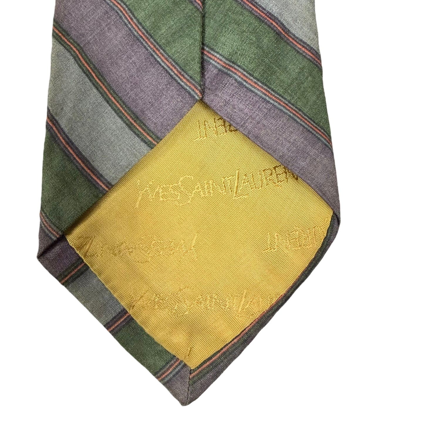 Yves Saint Laurent Regimental Stripe Silk Tie Purple Green