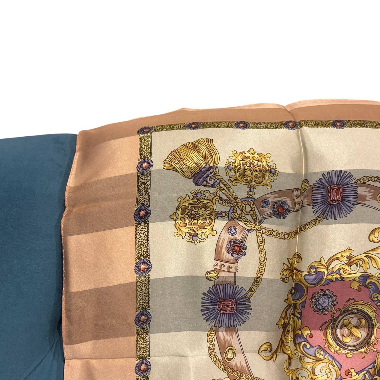 VALENTINO Baroque Print Silk Scarf Ivory/Beige