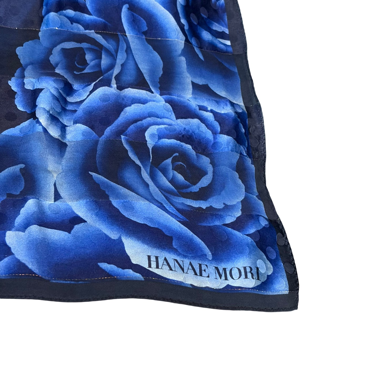 HANAE MORI Rose Print Chiffon Shawl Navy/Blue Sheer