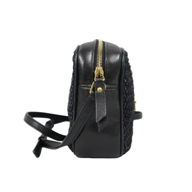 YVES SAINT LAURENT (YSL) Black Knit Camera Crossbody Bag