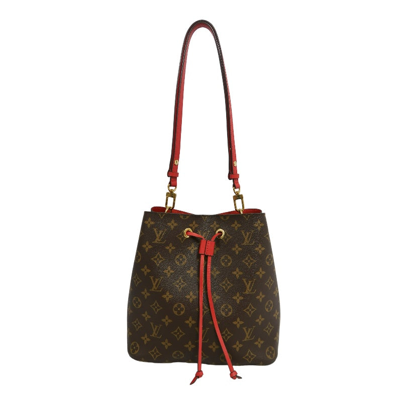 LOUIS VUITTON NeoNoe Monogram Drawstring Bucket Shoulder Bag Brown Red PVC