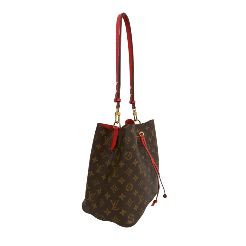 LOUIS VUITTON NeoNoe Monogram Drawstring Bucket Shoulder Bag Brown Red PVC