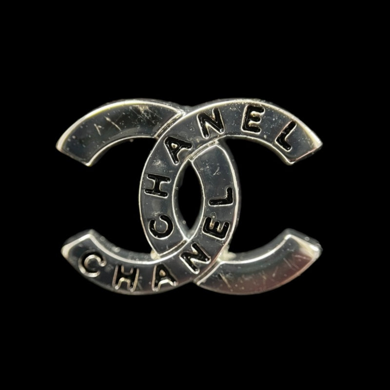 CHANEL Coco Mark Logo Earrings Accessory Silver Metal Double C Stud Pair Stamped Box