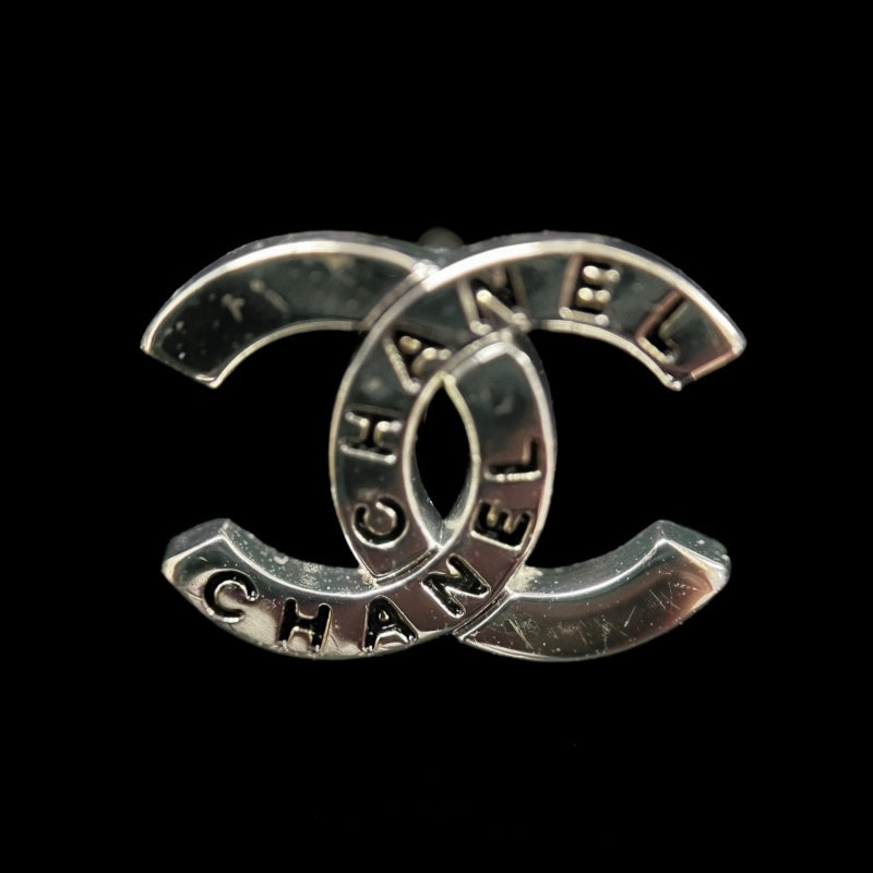 CHANEL Coco Mark Logo Earrings Accessory Silver Metal Double C Stud Pair Stamped Box