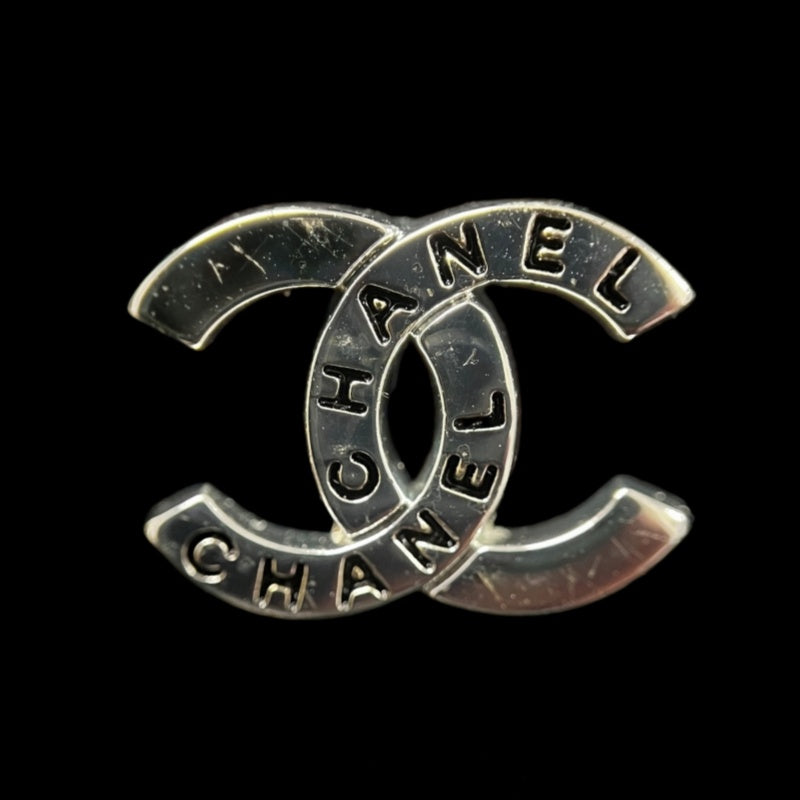 CHANEL Coco Mark Logo Earrings Accessory Silver Metal Double C Stud Pair Stamped Box