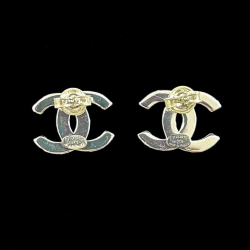 CHANEL Coco Mark Logo Earrings Accessory Silver Metal Double C Stud Pair Stamped Box