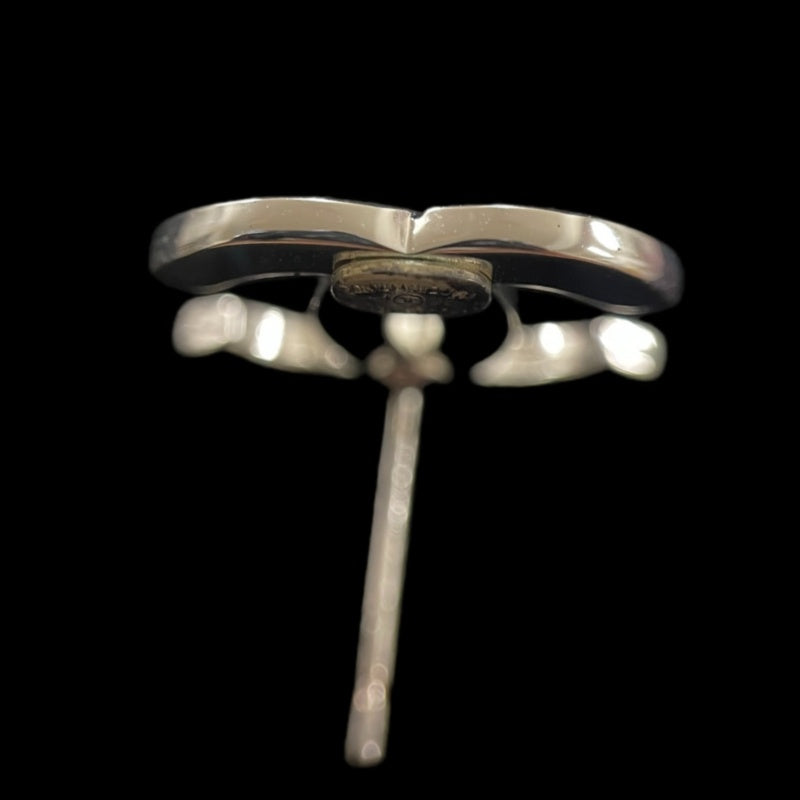 CHANEL Coco Mark Logo Earrings Accessory Silver Metal Double C Stud Pair Stamped Box