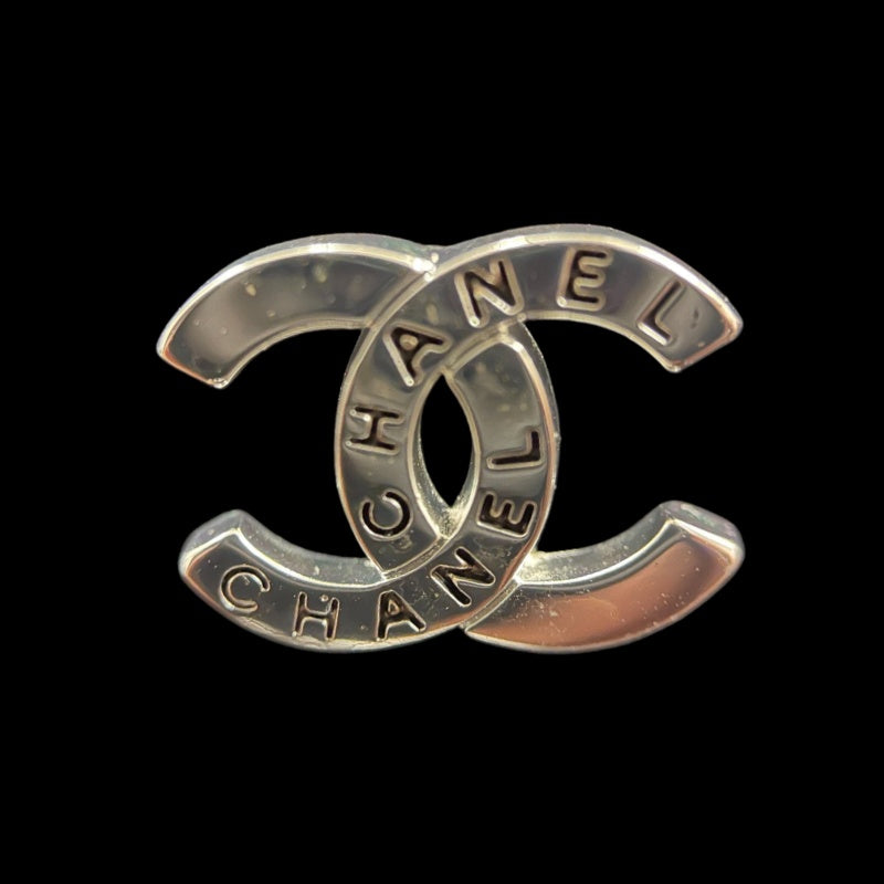CHANEL Coco Mark Logo Earrings Accessory Silver Metal Double C Stud Pair Stamped Box