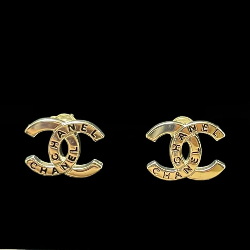 CHANEL Coco Mark Logo Earrings Accessory Silver Metal Double C Stud Pair Stamped Box