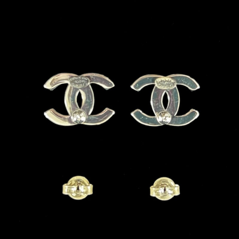 CHANEL Coco Mark Logo Earrings Accessory Silver Metal Double C Stud Pair Stamped Box