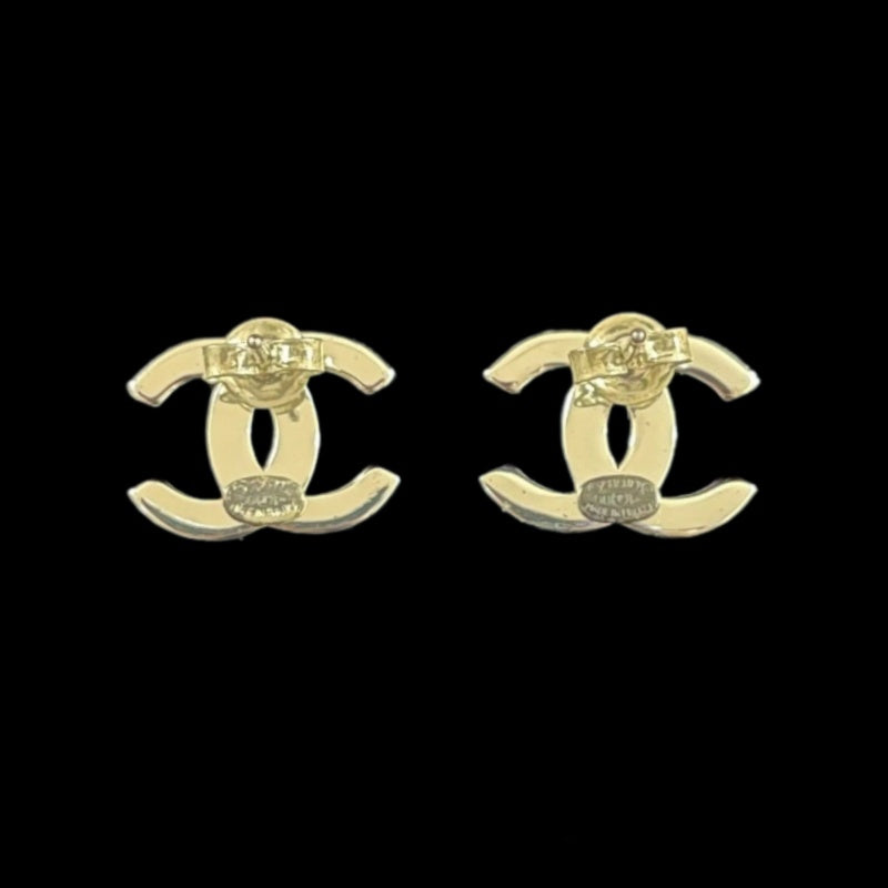 CHANEL Coco Mark Logo Earrings Accessory Silver Metal Double C Stud Pair Stamped Box