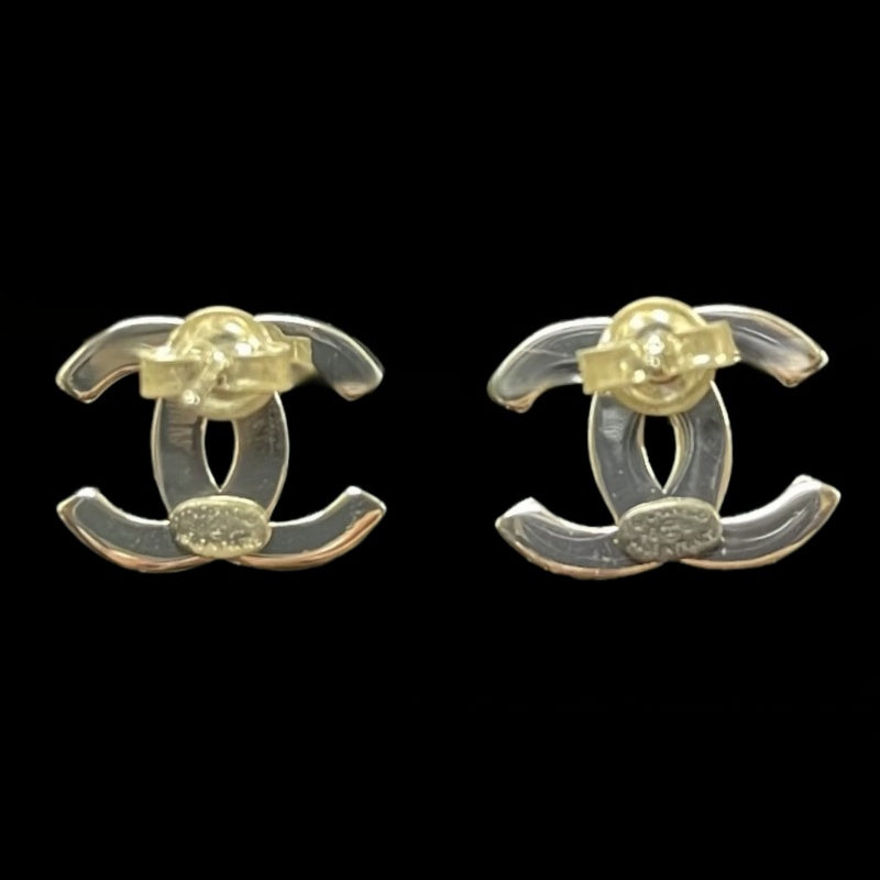CHANEL Coco Mark Logo Earrings Accessory Silver Metal Double C Stud Pair Stamped Box