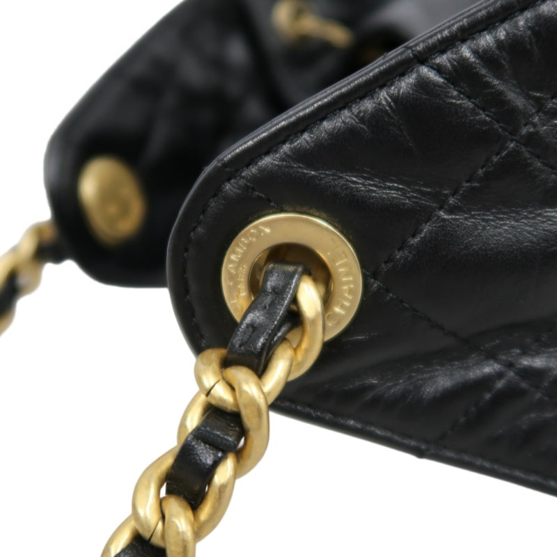 CHANEL 25 Calfskin Hobo Bag Black Gold-Tone Hardware