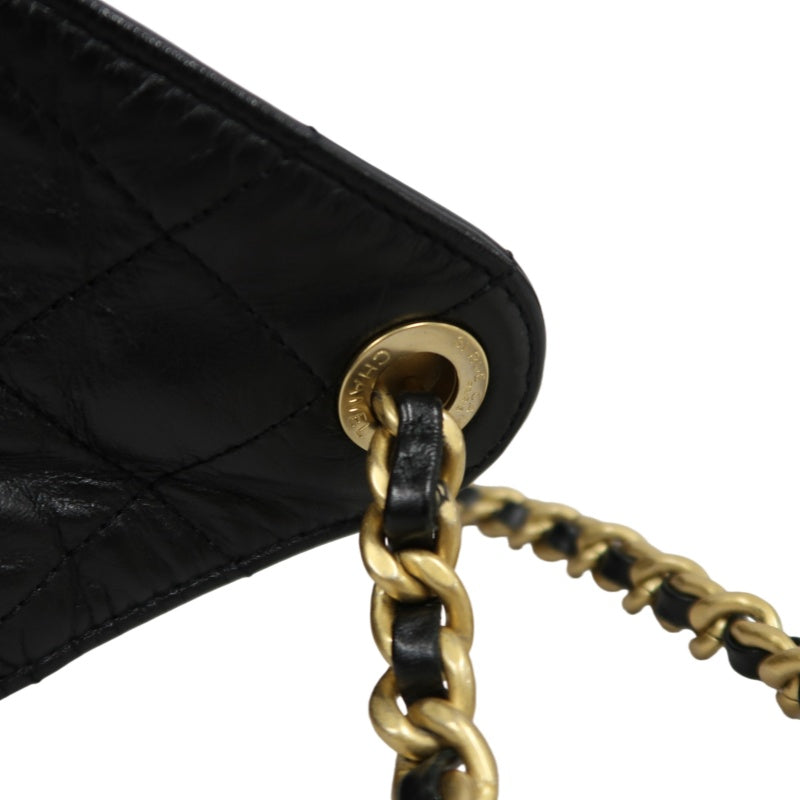 CHANEL 25 Calfskin Hobo Bag Black Gold-Tone Hardware