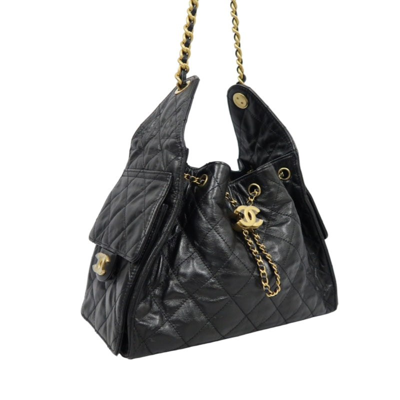 CHANEL 25 Calfskin Hobo Bag Black Gold-Tone Hardware