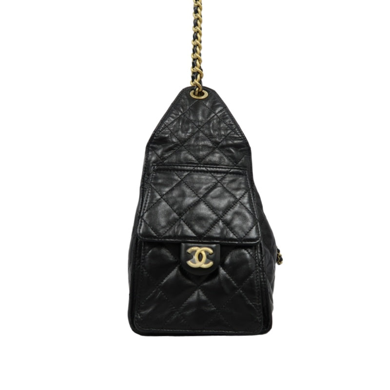 CHANEL 25 Calfskin Hobo Bag Black Gold-Tone Hardware